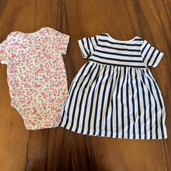 Old Navy Bundle of 2 Striped Dress and Floral Onesie Size 6-12M - Picture 2 of 4